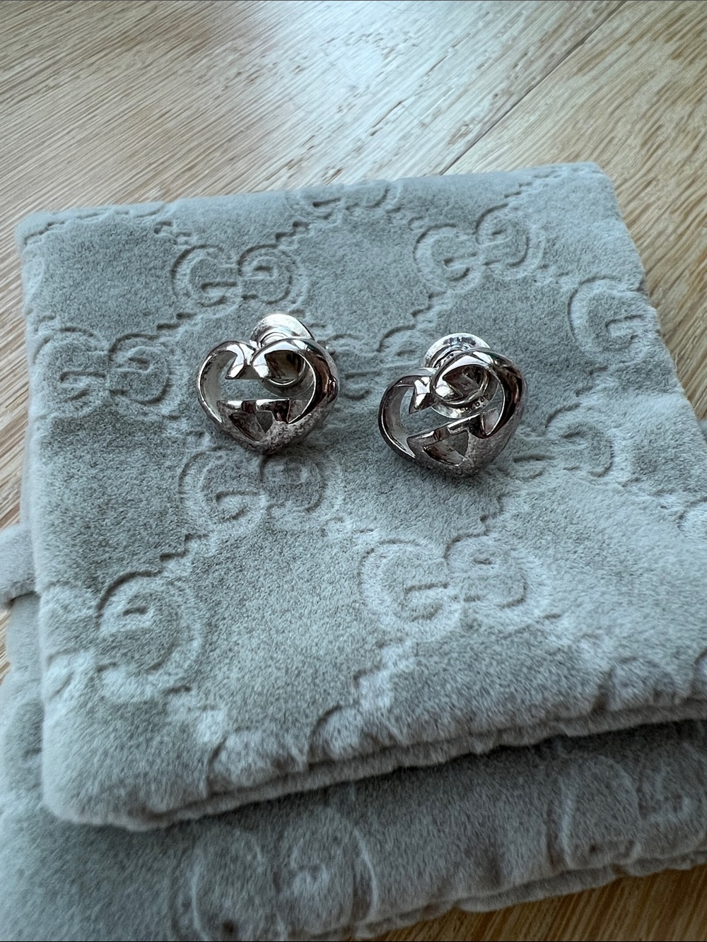 Gucci Interlocking G Heart Silver Stud Earrings